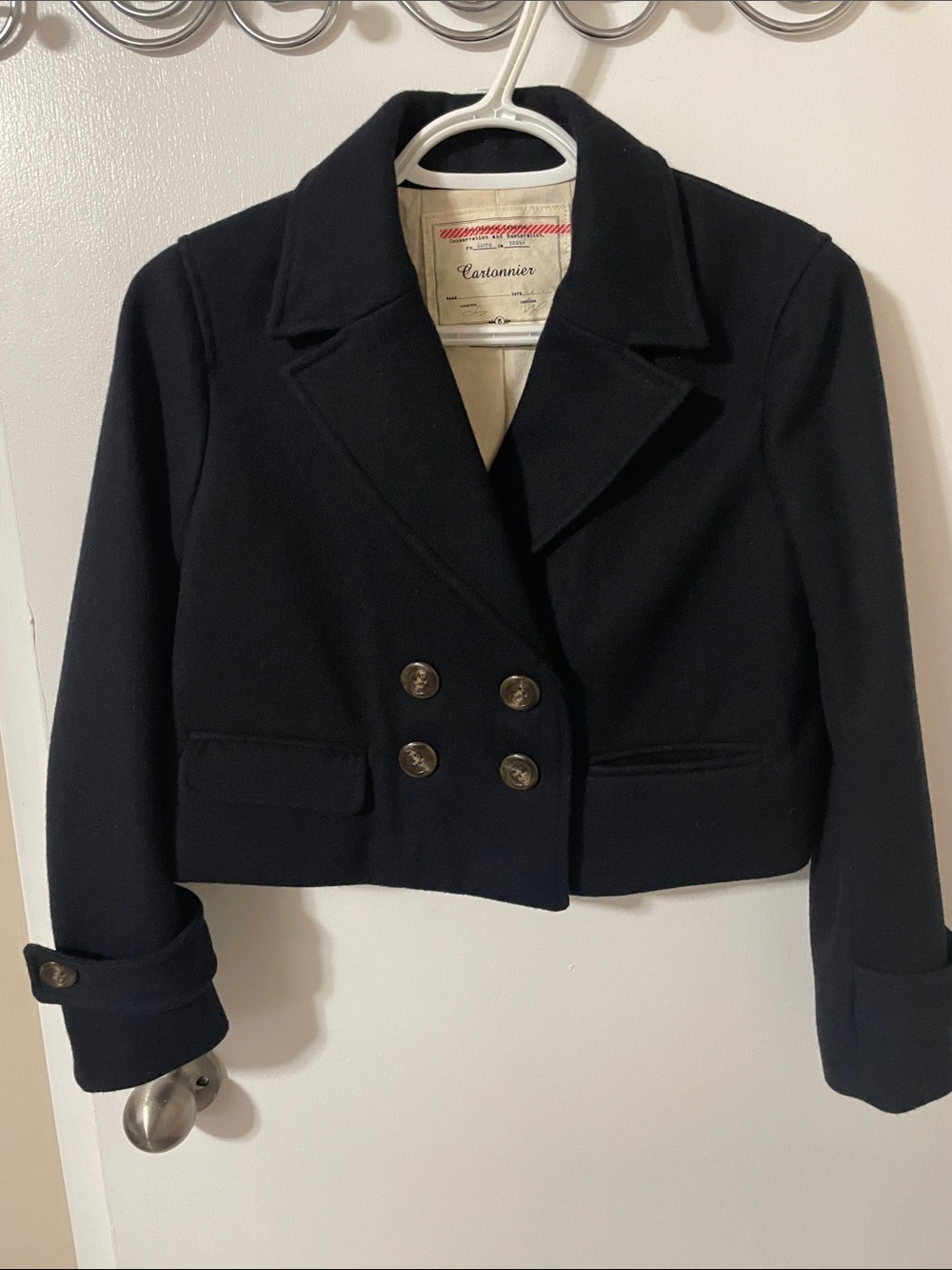 Cartonnier Navy Double-Breasted Cropped Blazer/Coat Size XS
